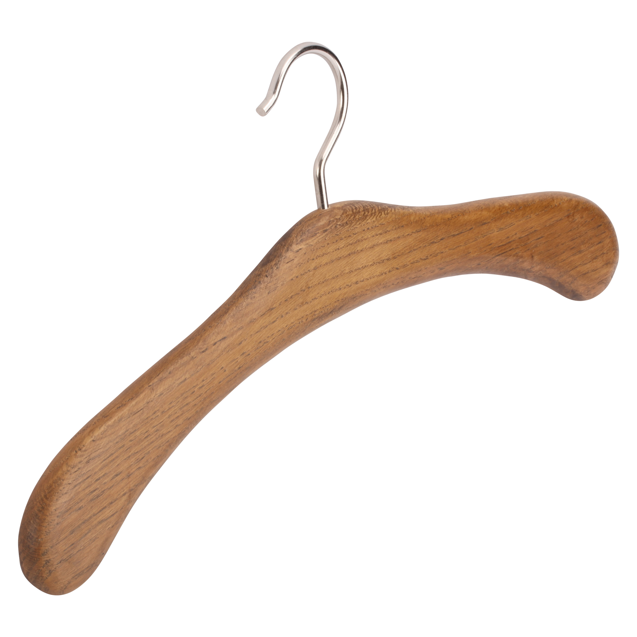Holz Kleiderbügel Klassik Weber, in der Farbe Eiche Dunkel - Robuster Garderobenbügel aus Eichenholz | buegel.de Holz Kleiderbügel Klassik Weber in der Farbe Eiche Dunkel- Exklusiver Garderobenbügel aus Eichenholz mit Nickelhaken, geeignet für Jacken und Mäntel