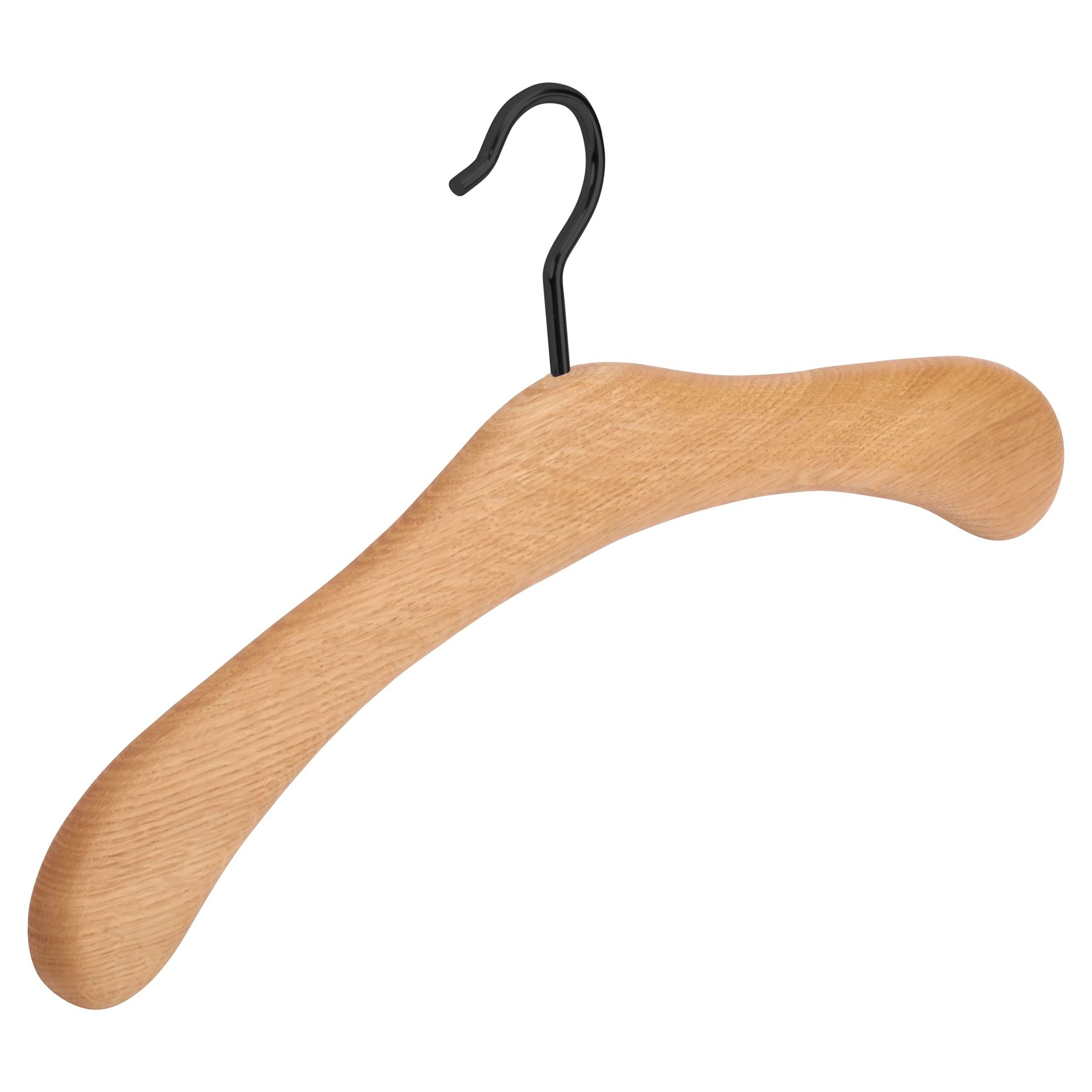 Holz Kleiderbügel Klassik Weber Eiche Hell | Garderobenbügel aus hellem Eichenholz | buegel.de Holz Kleiderbügel Klassik Weber Eiche Hell - Hochwertiger Garderobenbügel aus hellem Eichenholz mit schwarzen haken. Geeignet für Mäntel und Jacken - Seitenansicht