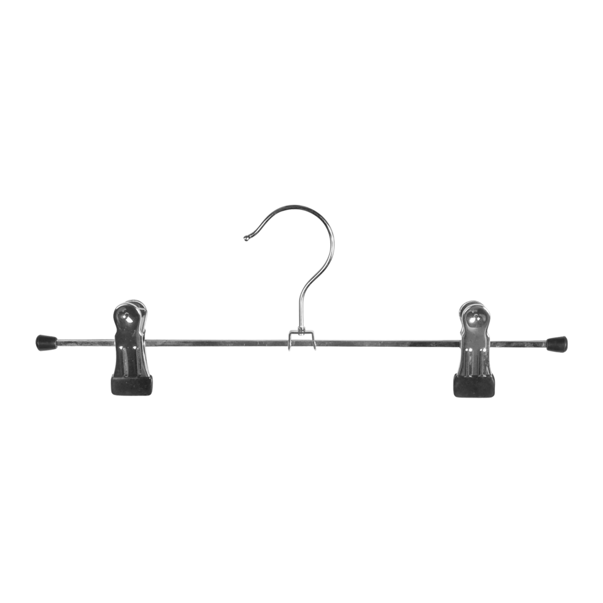 Kleiderbügel / Hosenbügel aus Metall für Hosen und Röcke mit zwei justierbaren Clips. Rutschfest gummierte Clips in schwarz. Bügellänge 30 cm