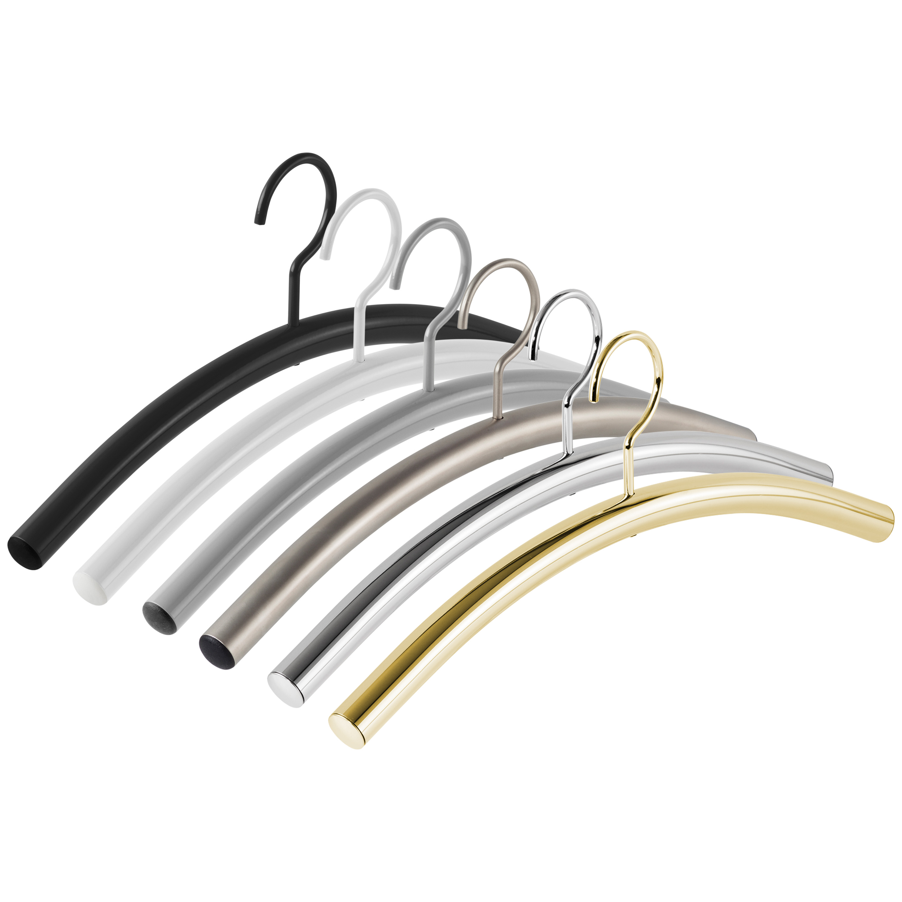 Weber Rohr-Kleiderbügel Dateless - 44,5 cm Länge, 22 mm Durchmesser, in Schwarz, Weiß, Silber, Chrom, 24k Vergoldet und Matt-Vernickelt | buegel.de Weber Rohr-Kleiderbügel Dateless, 44,5 cm Länge, 22 mm Durchmesser, in Schwarz, Weiß, Silber, Chrom, 24k Vergoldet und Matt-Vernickelt - Eleganter und robuster Metall-Kleiderbügel, ideal für schwere Jacken, Mäntel und Anzüge